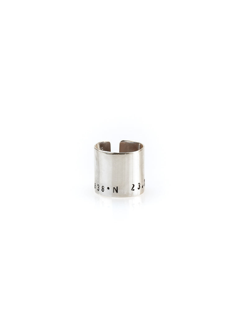 North. Silver plated silver, coordinates ring. By 3rd Floor Handmade Jewellery