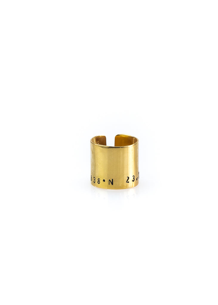 North. Gold plated silver, coordinates ring. By 3rd Floor Handmade Jewellery