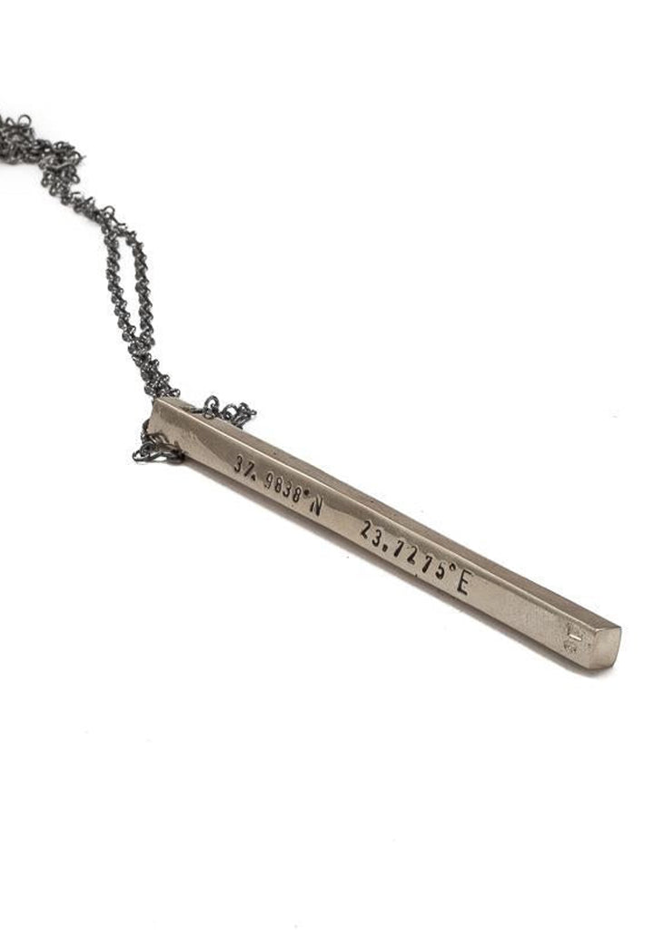 Destination square rod chain necklace stamped with earth's coordinates by 3rd Floor