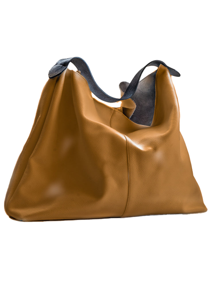 Zanadu. Handmade, leather, camel brown with black leather straps, bag by 3rd Floor
