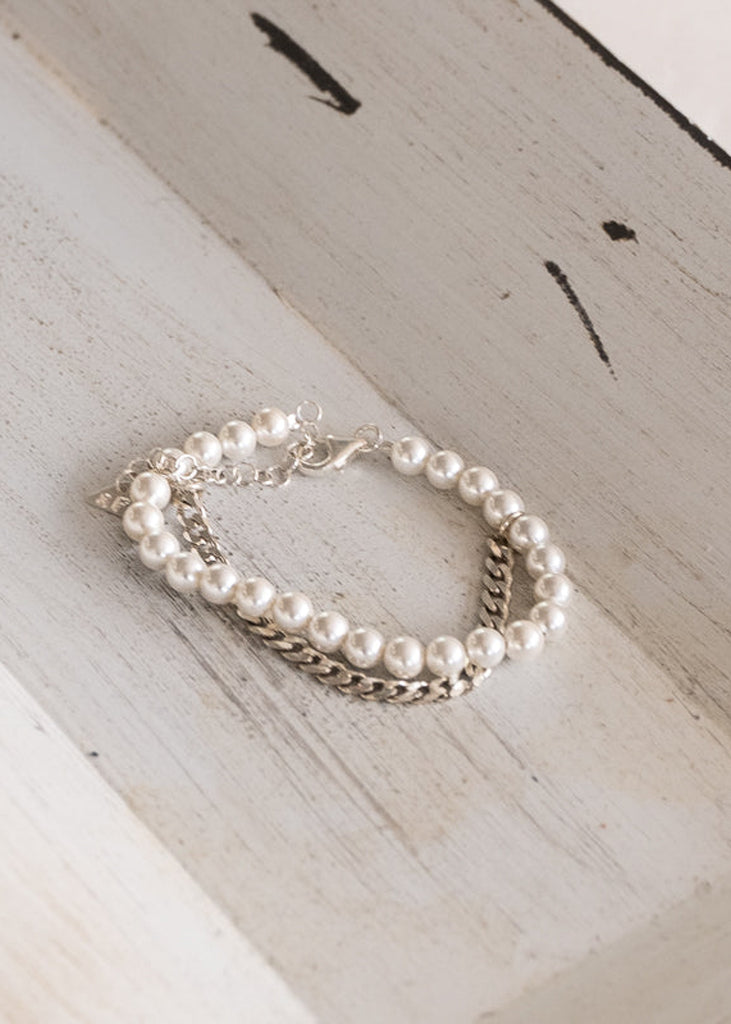 pearl, and silver chain anklet