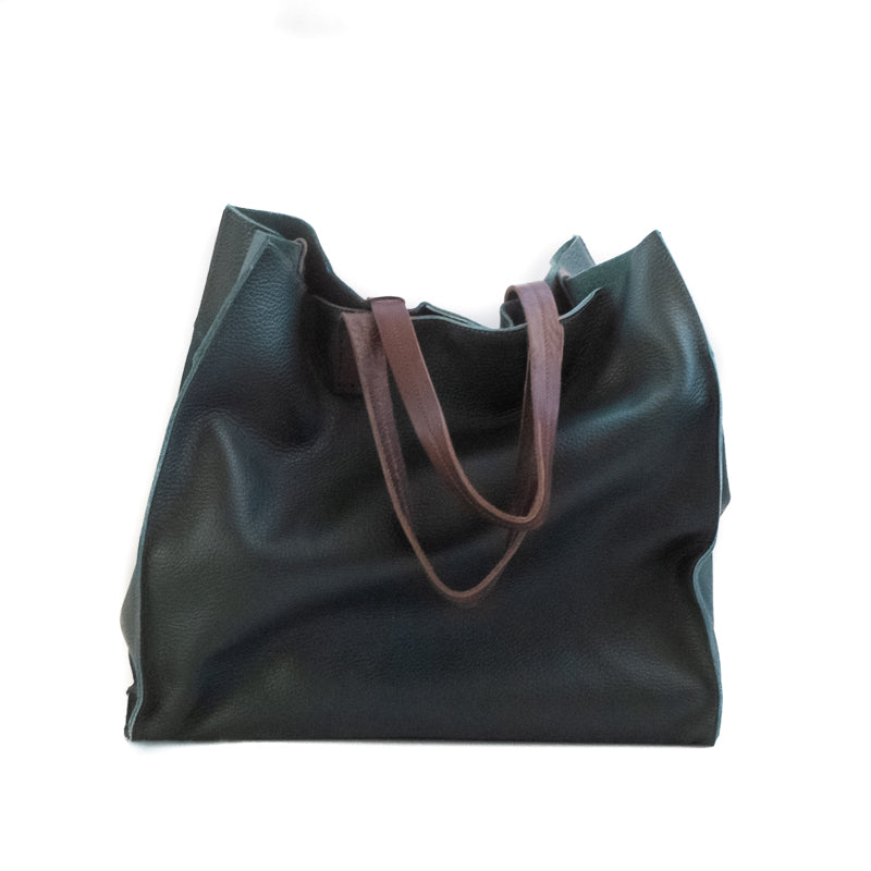 handmade leather bag, eden green, frond side