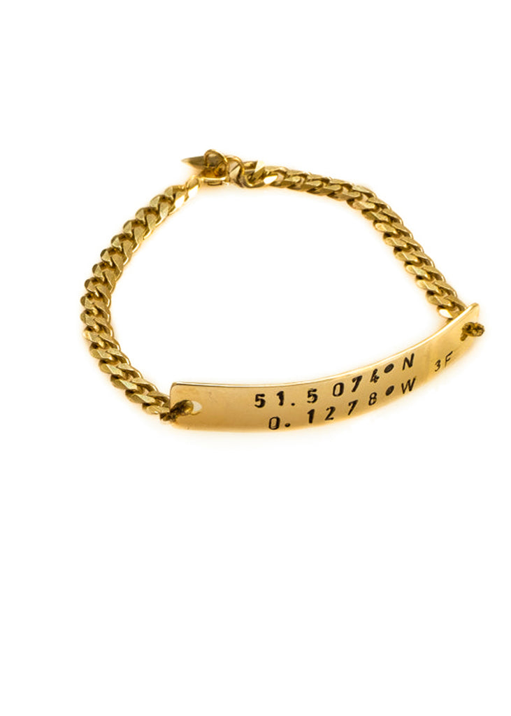 925° silver gold plated ID bracelet stamped with your choice of geographical coordinates by 3rd Floor Handmade Jewellery