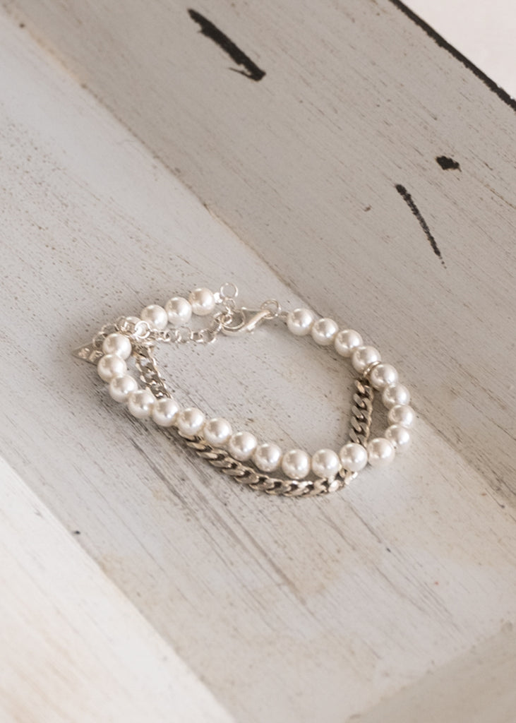 Delphine. Sterling silver chain, and pearl bracelet by 3rd Floor Handmade Jewellery