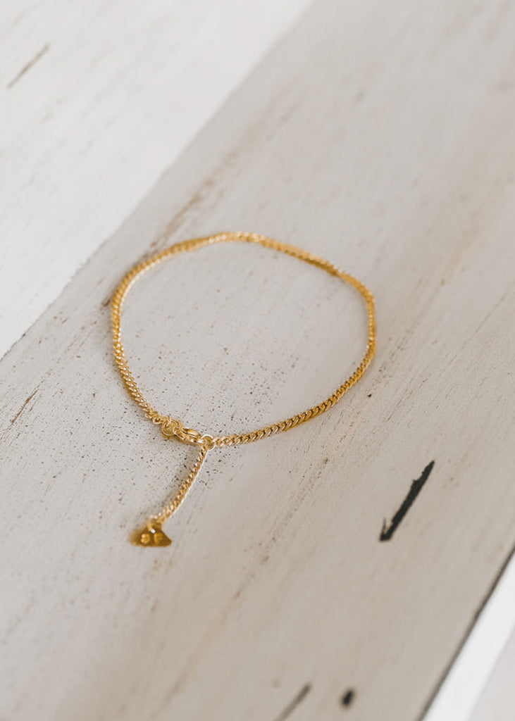 a thin, gold, anklet by 3rd Floor Lab