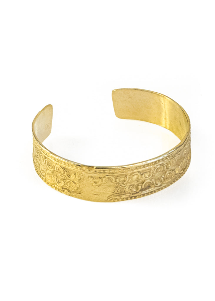 Adele. Adjustable, gold bracelet, with embossed designs. By 3rd Floor Handmade Jewellery