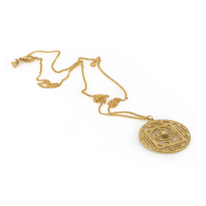 Dalya. Handmade, gold plated brass, chain pendant. Pendant has a perforated design