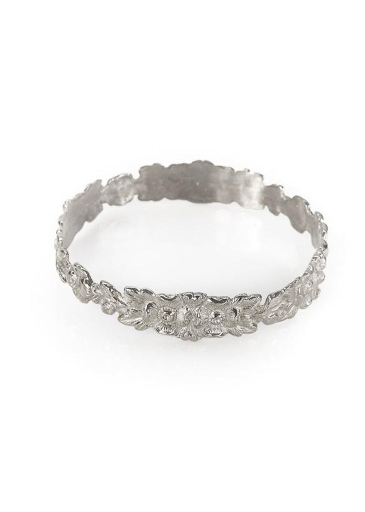 Hippolyta. Silver bangle bracelet, with embossed, intertwined flowers