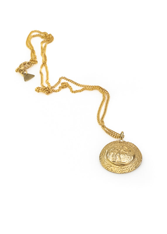 Knossos. Handmade, gold plated brass pendant, of the Prince of the Lillies. By 3rd Floor Handmade Jewellery