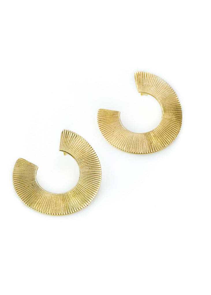 Half ripple, shaped, handmade, gold earring, by 3rd Floor Handmade Jewellery