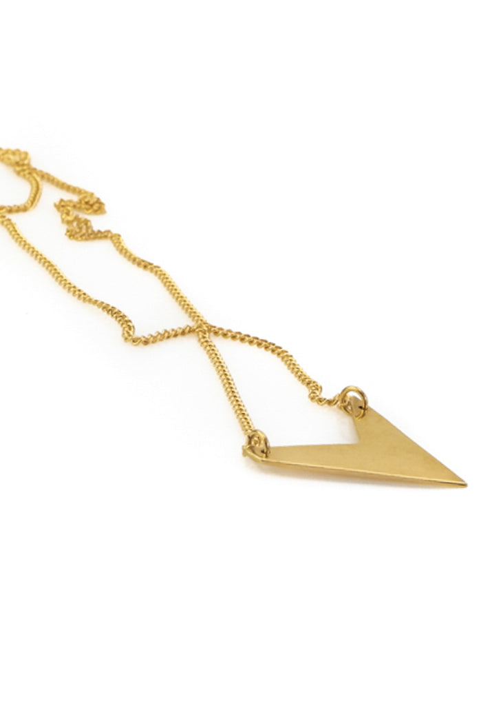 Arrow. Handmade, gold plated brass, pendant, adorned with an arrow like element