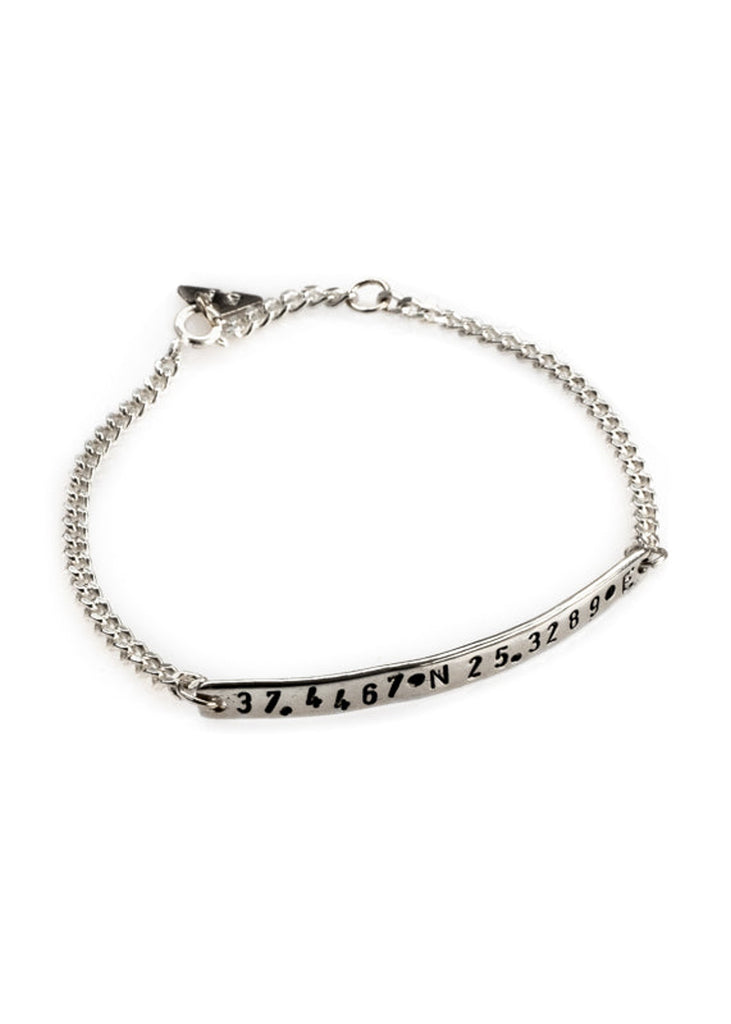 3rd Floor Jewellery Arrival ID bracelet - silver handmade bracelet stamped with your choice of longitude and latitude coordinates