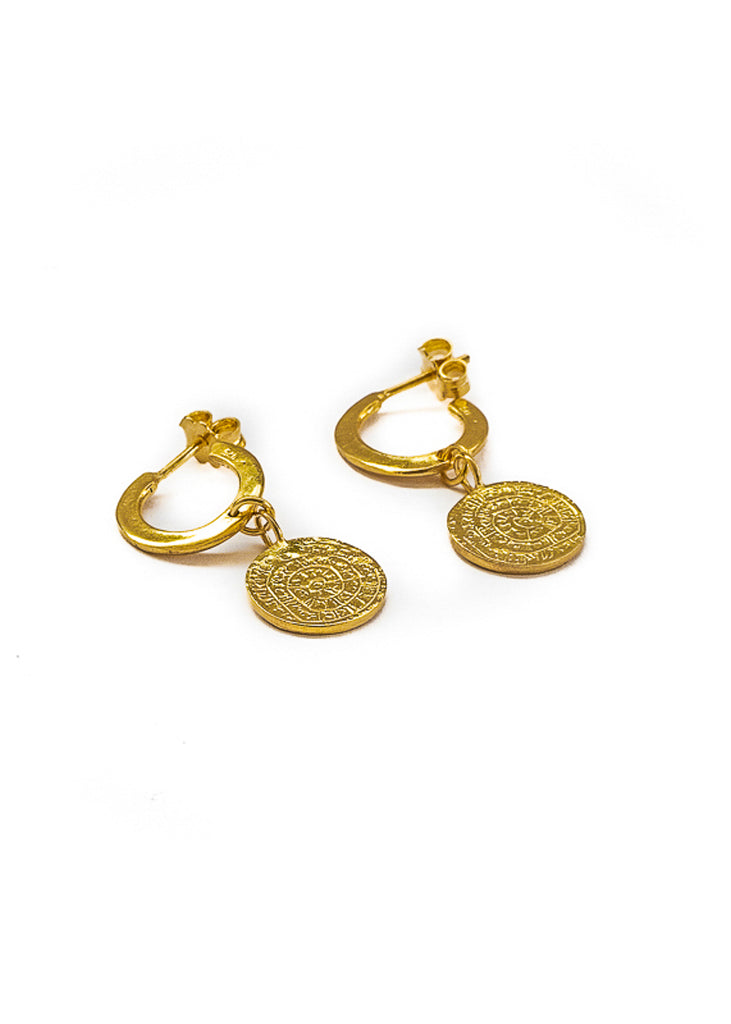 Phaistos small gold hoop coin earrings by 3rd Floor Handmade Jewellery
