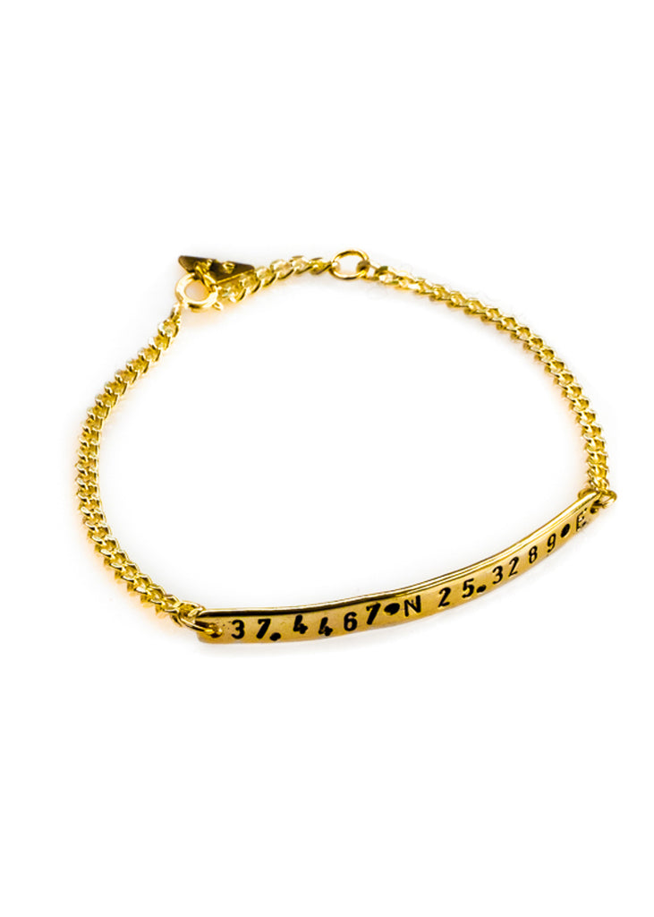3rd Floor Arrival ID bracelet gold plated silver bracelet stamped with your choice of longitude and latitude coordinates