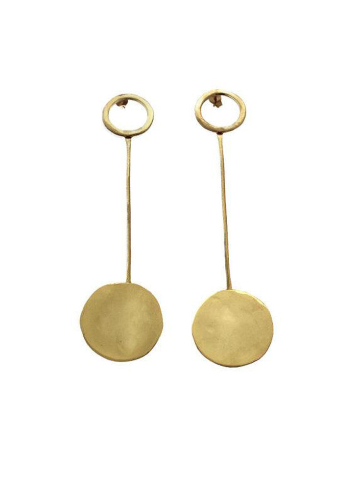 Pair of gold pendant earrings by 3rd Floor Handmade Jewellery