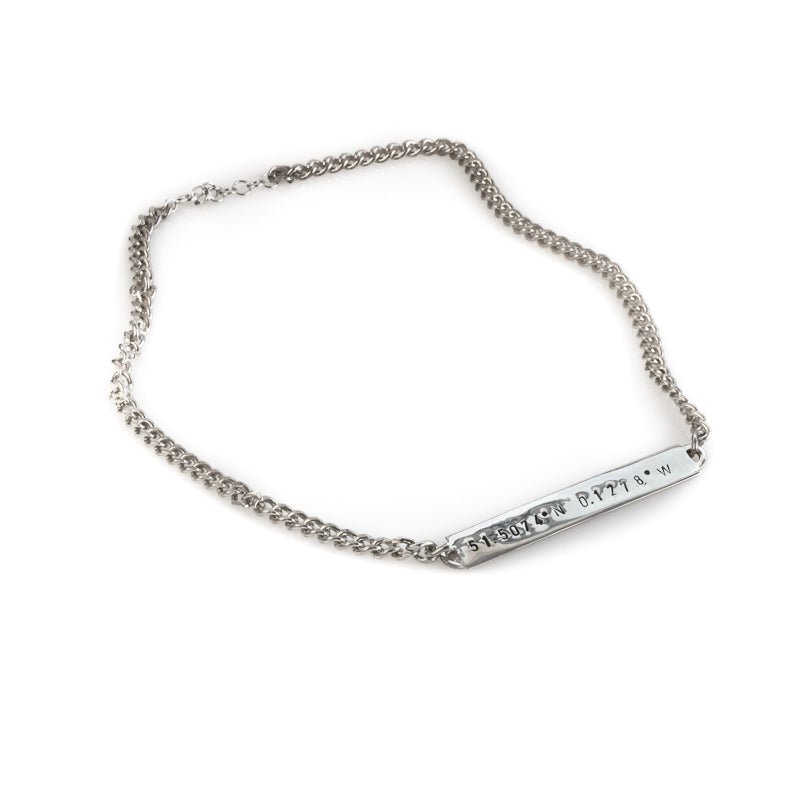 Ithaca silver handmade bracelet stamped with your choice of earth's coordinates 3rd Floor Handmade Jewellery